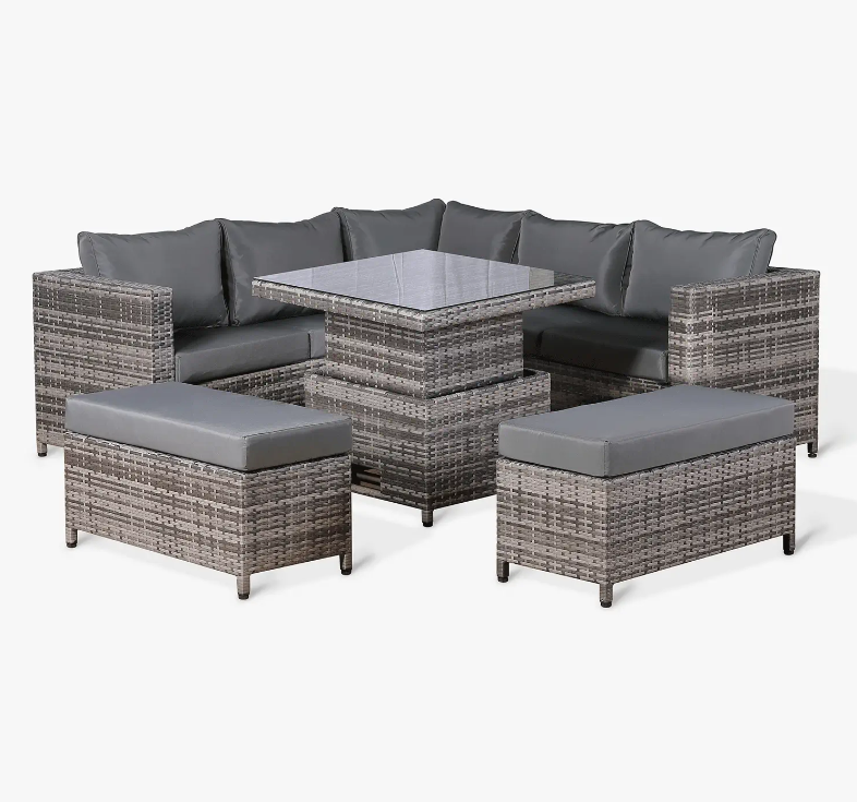 Modern Range Square Corner Sofa with Rising Table in Grey Rattan: The perfect addition to any home