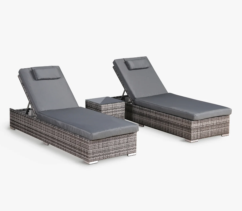 2023 Harmony Sun Loungers with Side Table in Grey Rattan
